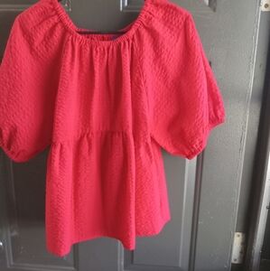 Vibrant Loose Red Top with Puffed Sleeves Women Size M